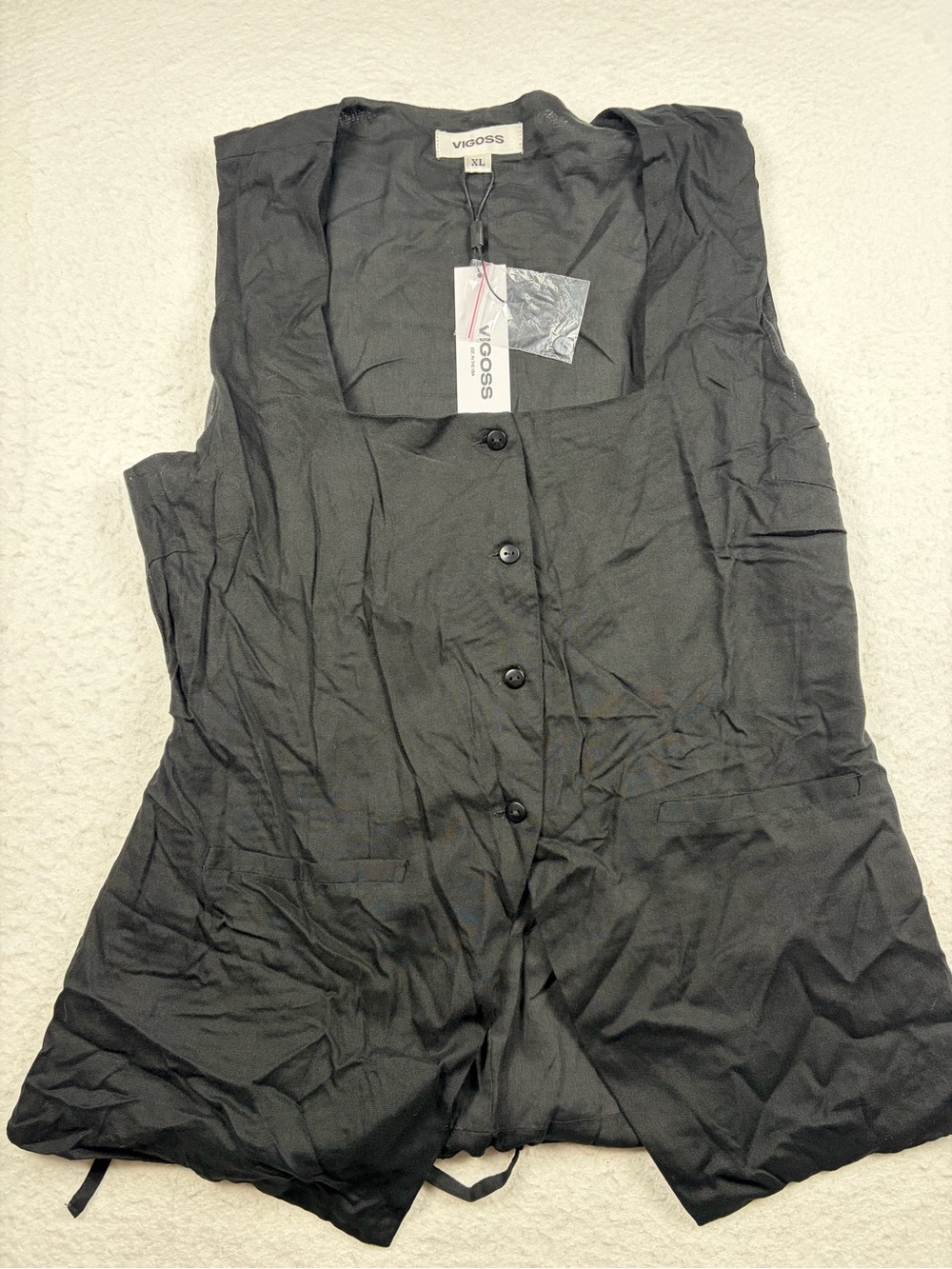 NWT VIGOSS Black Square Neck Button Front Vest Top XL